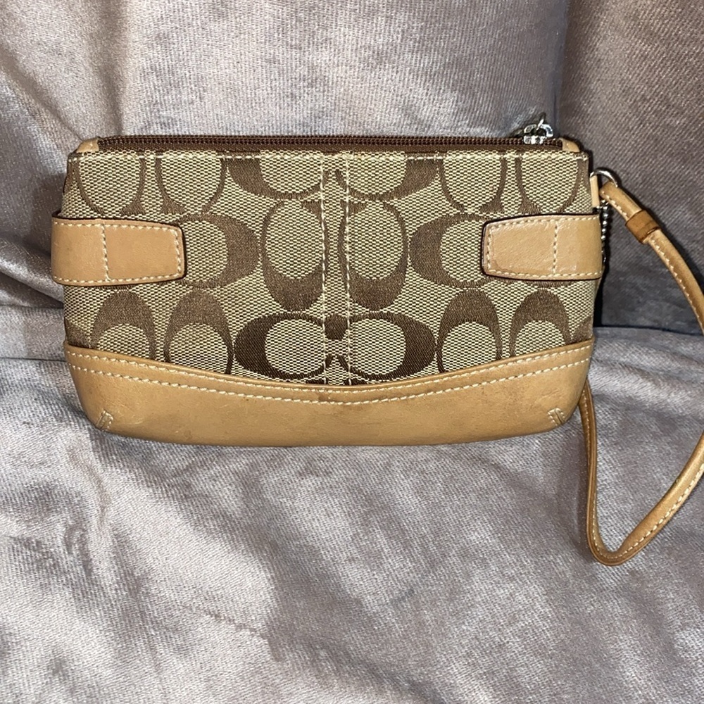 Coach Signature Brown and Tan Wristlet - Picture 2 of 9